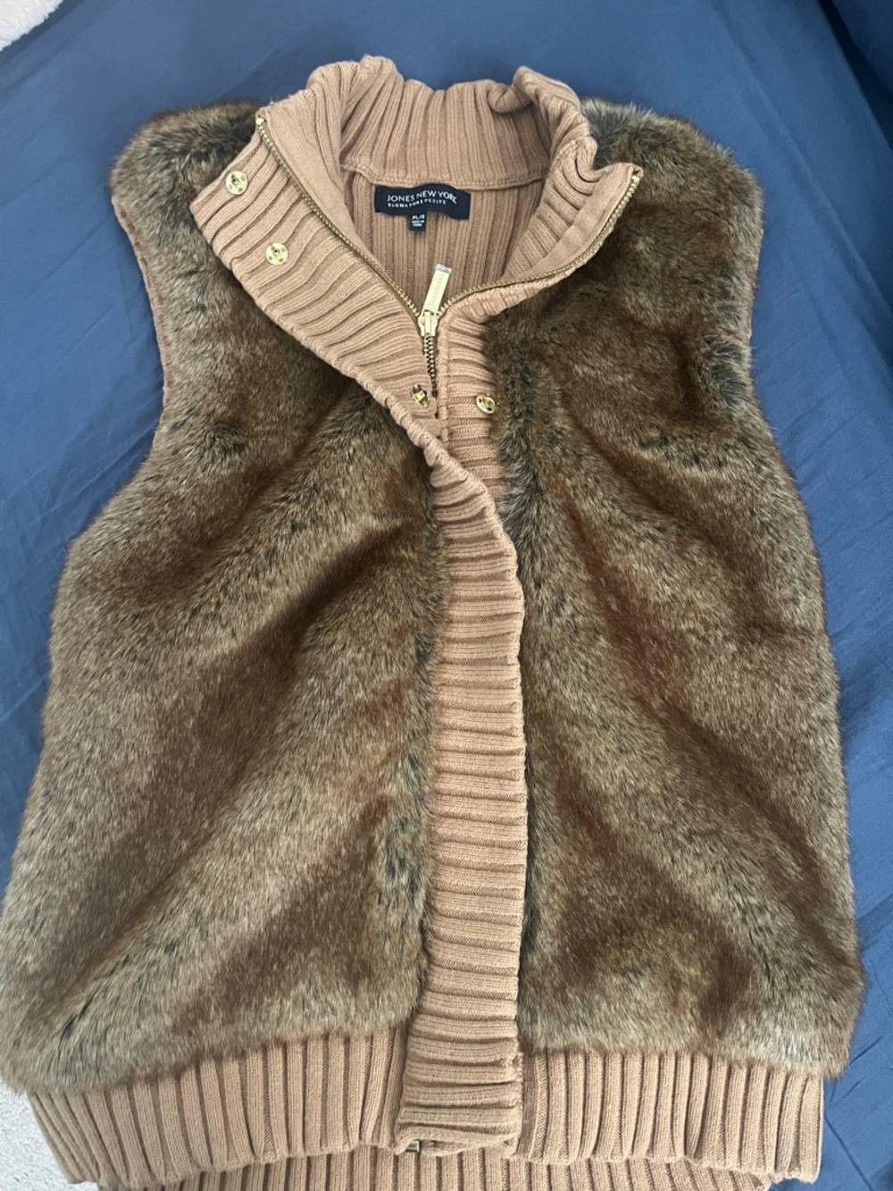 Jones New York Men’s Brown Faux Fur Zip-Up Sweater Vest